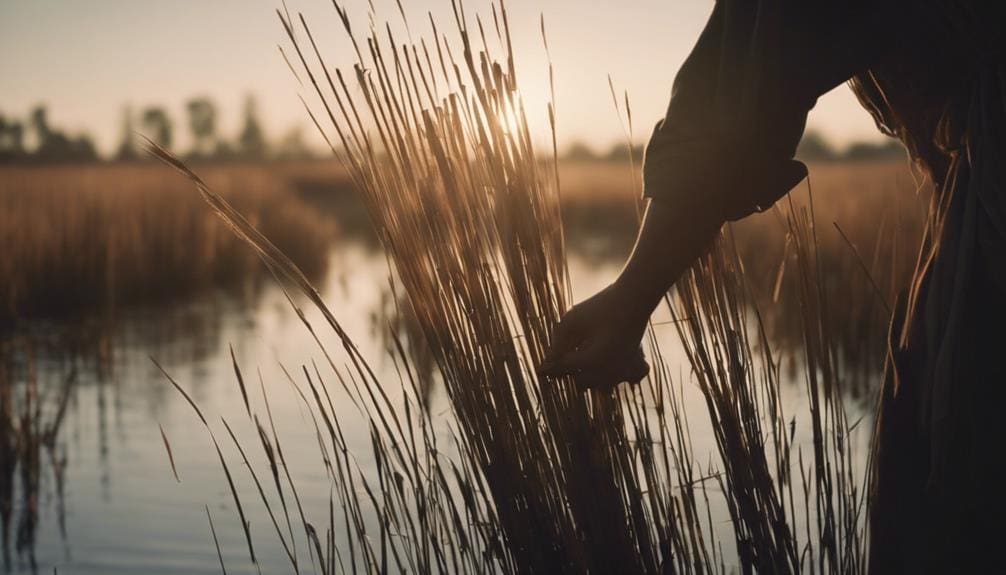 harvesting wetland rush plants