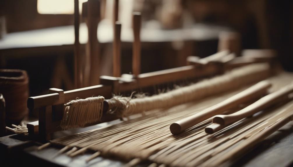 weaving on wooden bench